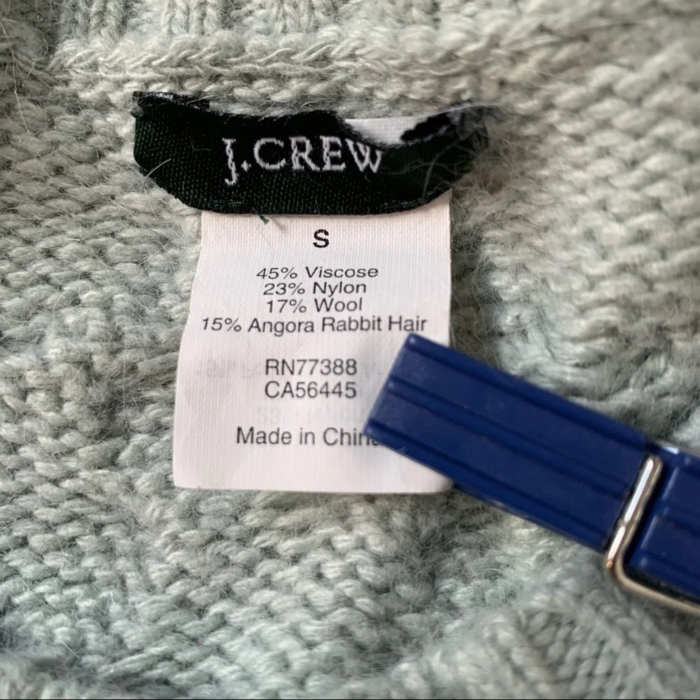 J.Crew Mint Green Cable Knit Angora Wool Blend Sweater Small 54466 HO11